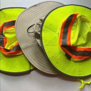 3 pc.Mens High-Visibility Sun Hat - Neon Yellow and Orange (2) & tan no fly zone